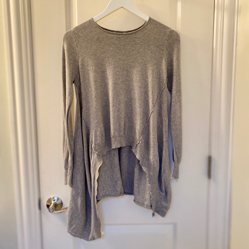 Grey Long Sleeve High Low Sweater Top